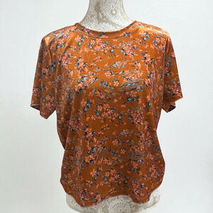 Savage X Fenty Floral Velvet Top Women’s Large Orange Short Sleeve Blouse